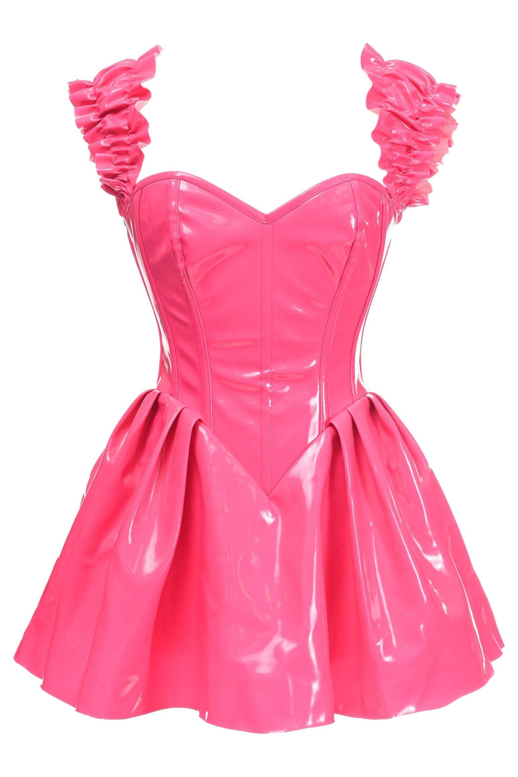 Hot Pink Patent PVC Steel Boned Zip Front Corset Top