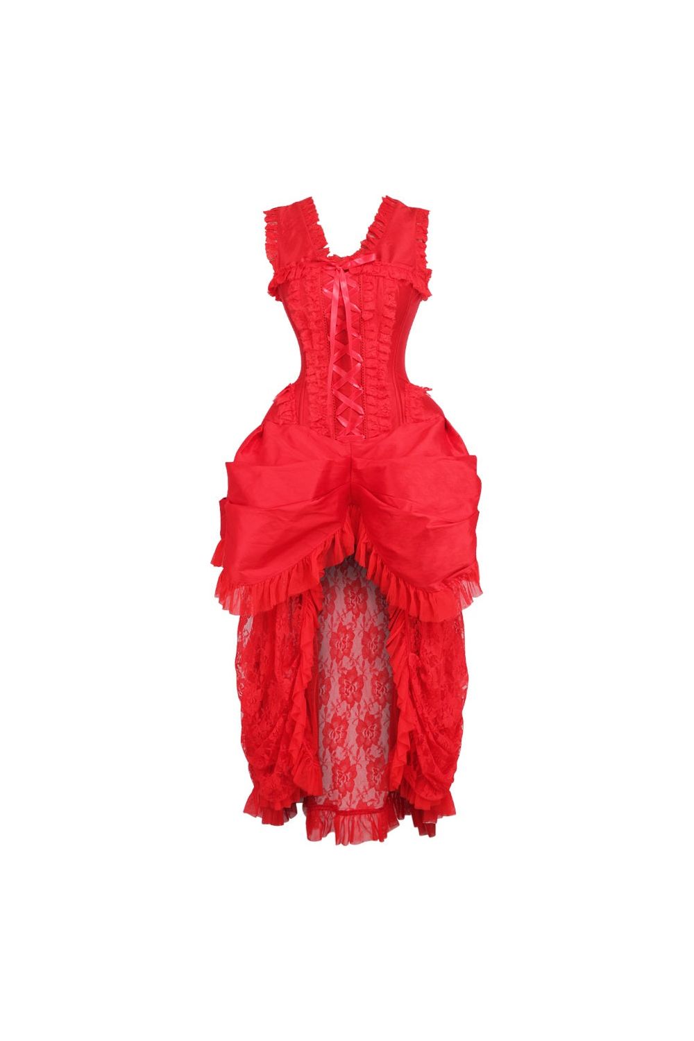 Red Off Shoulder Lace Boning Corset Tube Dress
