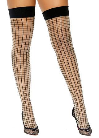Sheer Thigh Highs with Window Pane Pattern