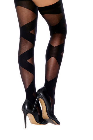 Sheer Opaque Patterned Thigh Highs