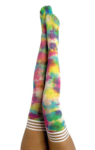 Gilly: Rainbow Tie Dye Thigh-Highs. Petite to Plus Size