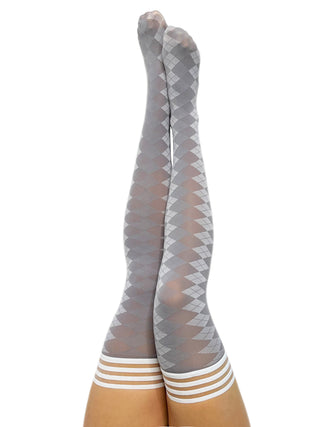 Par 4 - Grey Argyle Thigh Highs. Petite to Plus Size