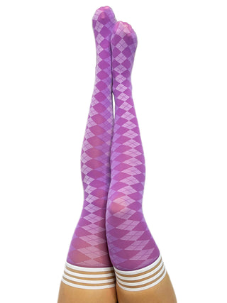 Par 4 - Purple Argyle Thigh Highs. Petite to Plus Size
