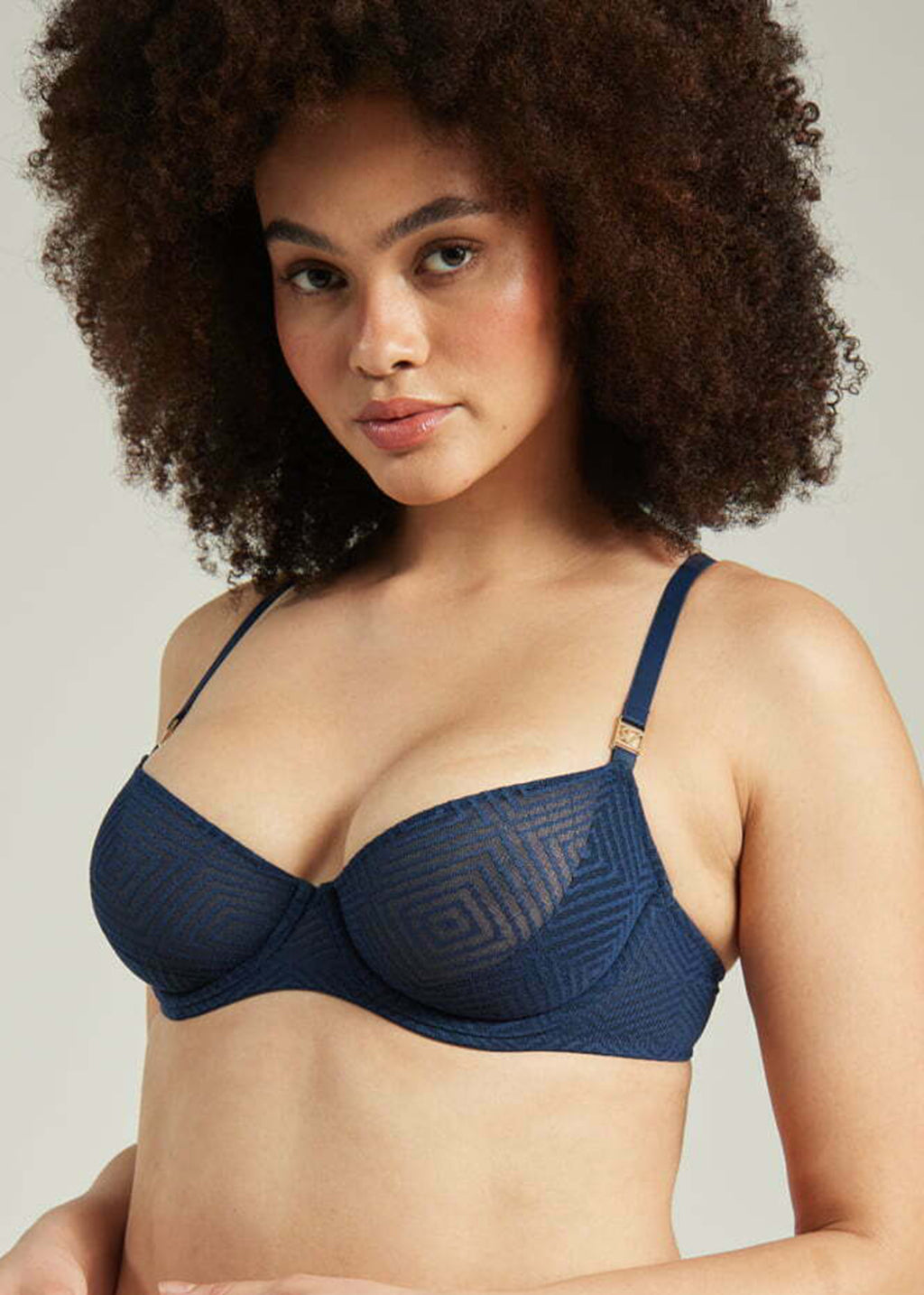 The Sheer Deco Lift Balcony Bra Navy Up to GG Cup