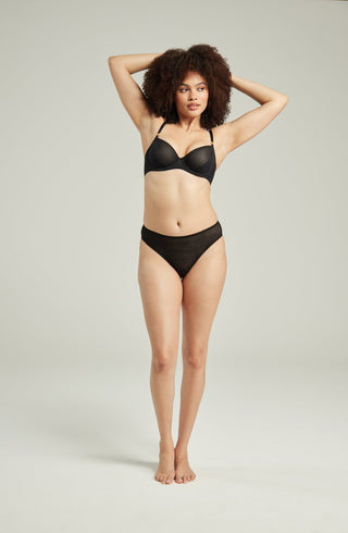 The Sheer Deco High Leg Brief Black