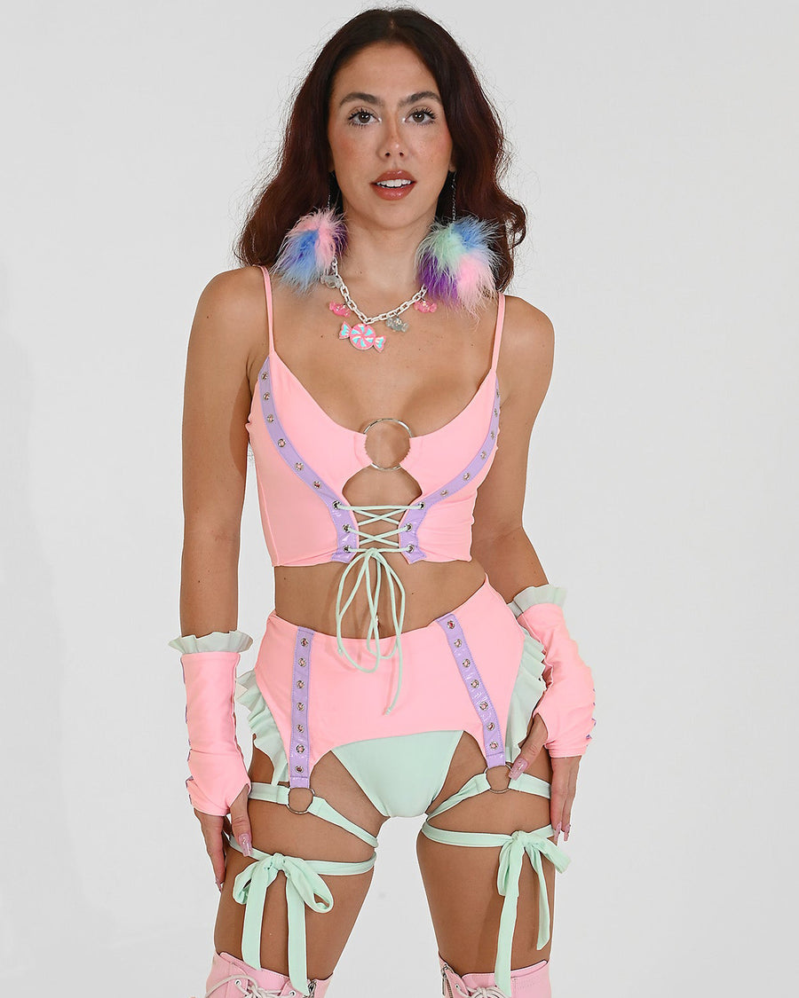 Cotton Candy Lace-up Crop Top