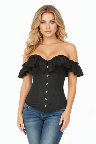 Lavish Black Cotton Off-The-Shoulder Corset