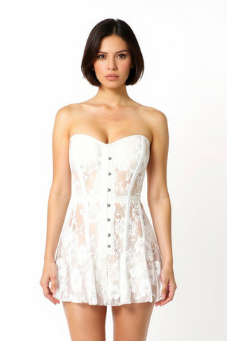 Lavish White Sheer Lace Corset Dress