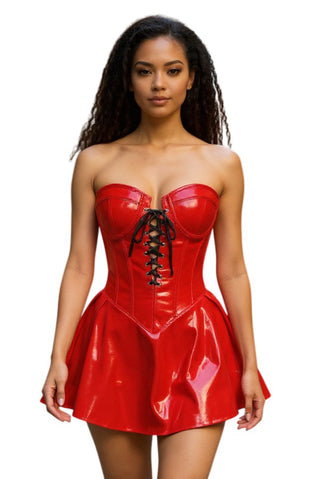 Red Patent Steel Boned Corset Dress