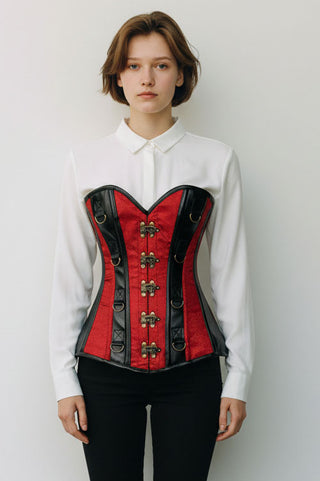 Top Drawer Wine Brocade & Faux Leather Steel Boned Corset