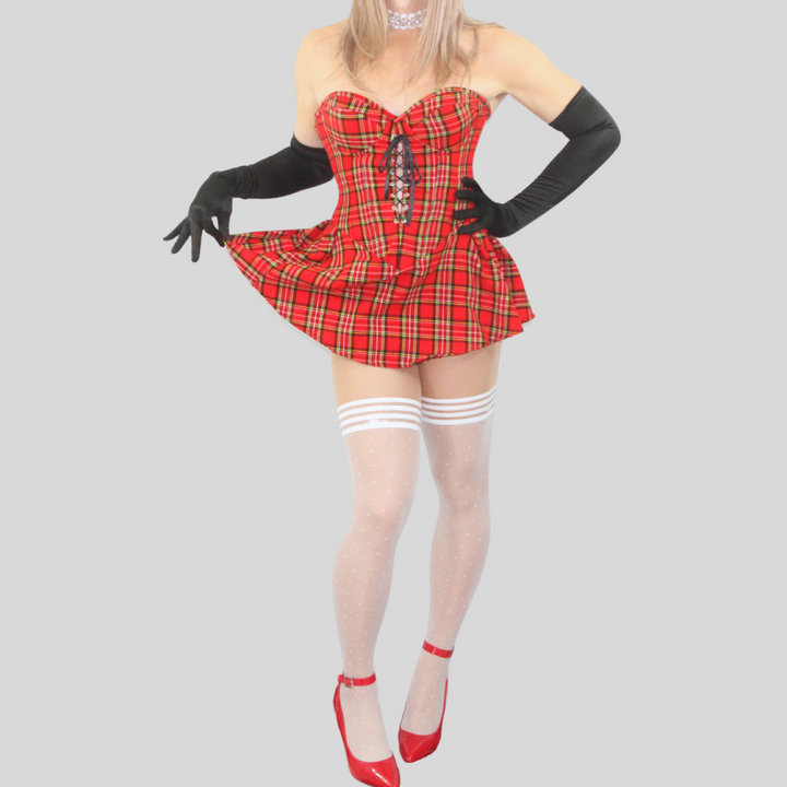 Red Plaid Steel Boned Corset Dress