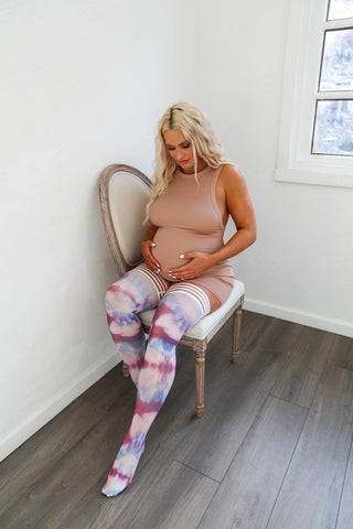 Madisen: Blue and Purple Tie Dye Thigh Highs. Petite to Plus Size