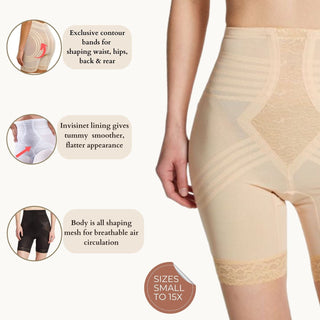 Style 6209 | Breathable High Waist Thigh Slimmer | No Roll Power Mesh Hourglass Shaper |  Firm to Extra Firm Support