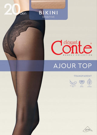 Conte Bikini Soft 20 Den - Classic Women's Tights with Ajour Top (8S-34SP)