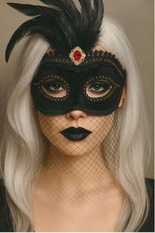 Velvet Mask with Feathers