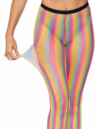 Tay Rainbow Striped Fishnet Tights