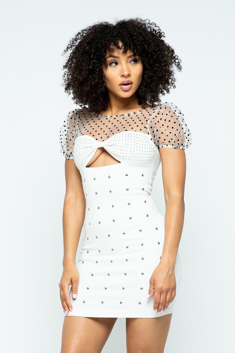 Stretchable Mini Dress With Center Back Open Zippered White