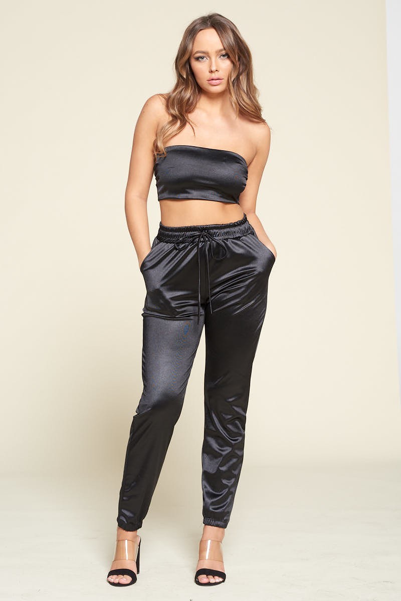 Tube Top Pant Set Black