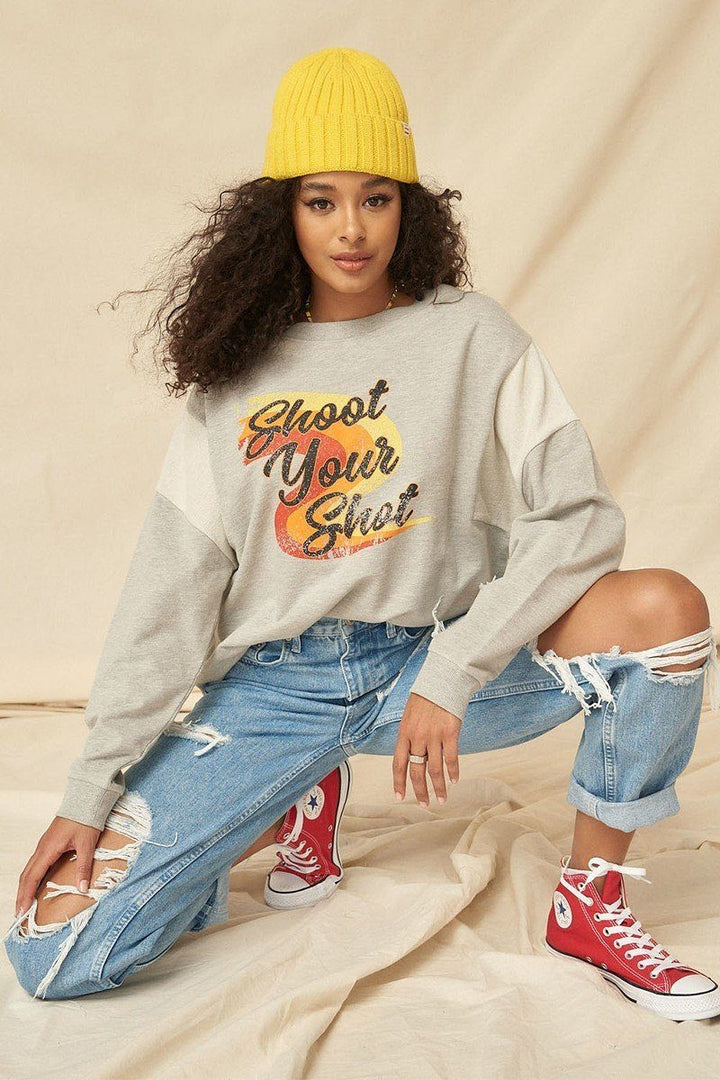 A French Terry Knit Graphic Sweatshirt Grey/White