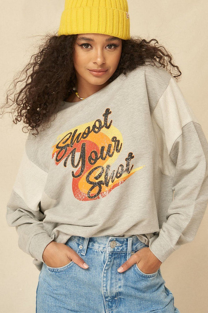 A French Terry Knit Graphic Sweatshirt Grey/White