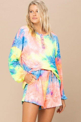 Tie-dye Printed Knit Top And Shorts Set