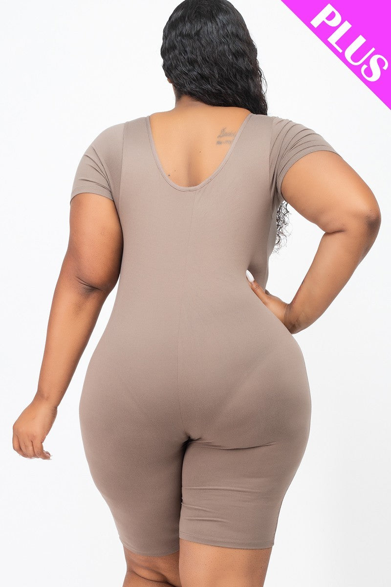 Plus Size Short Sleeve Bodycon Romper Taupe