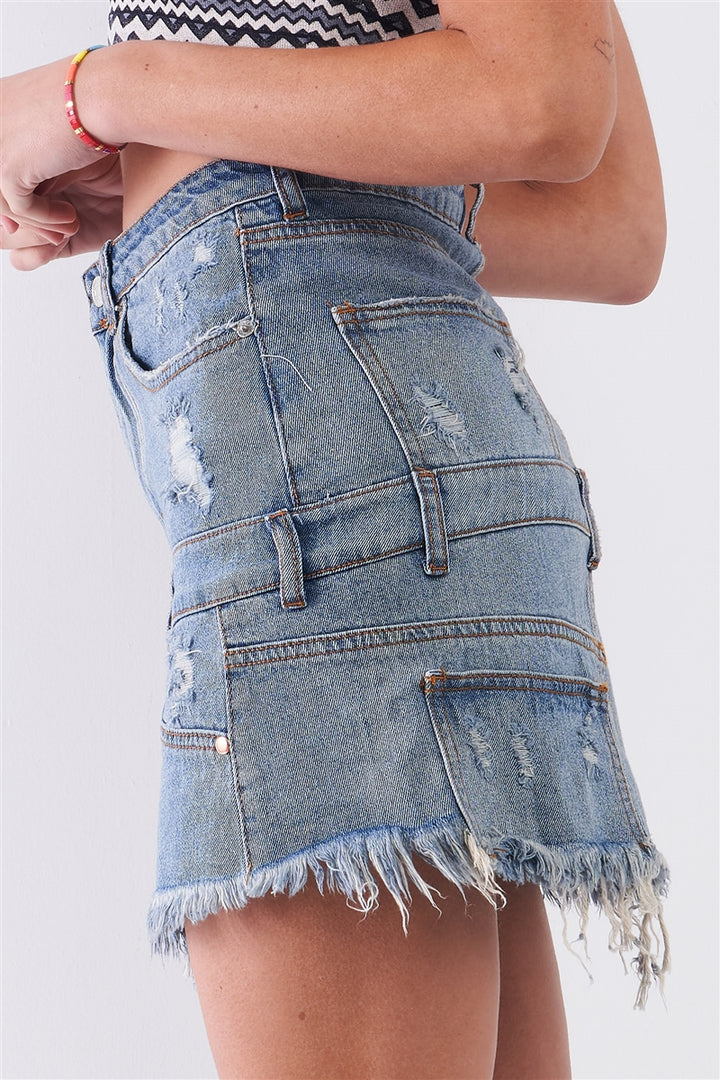 High-waist Distressed Mini Skirt