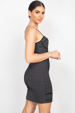 Sleeveless Sparkle Honeycomb Bodycon Dress Black/Silver