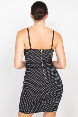 Sleeveless Sparkle Honeycomb Bodycon Dress Black/Silver