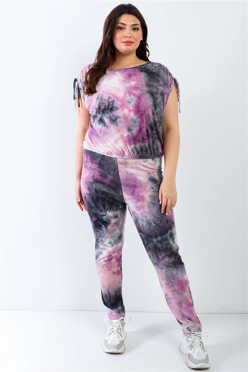 Plus Purple & Black Tie-Dye Top & Pants Set