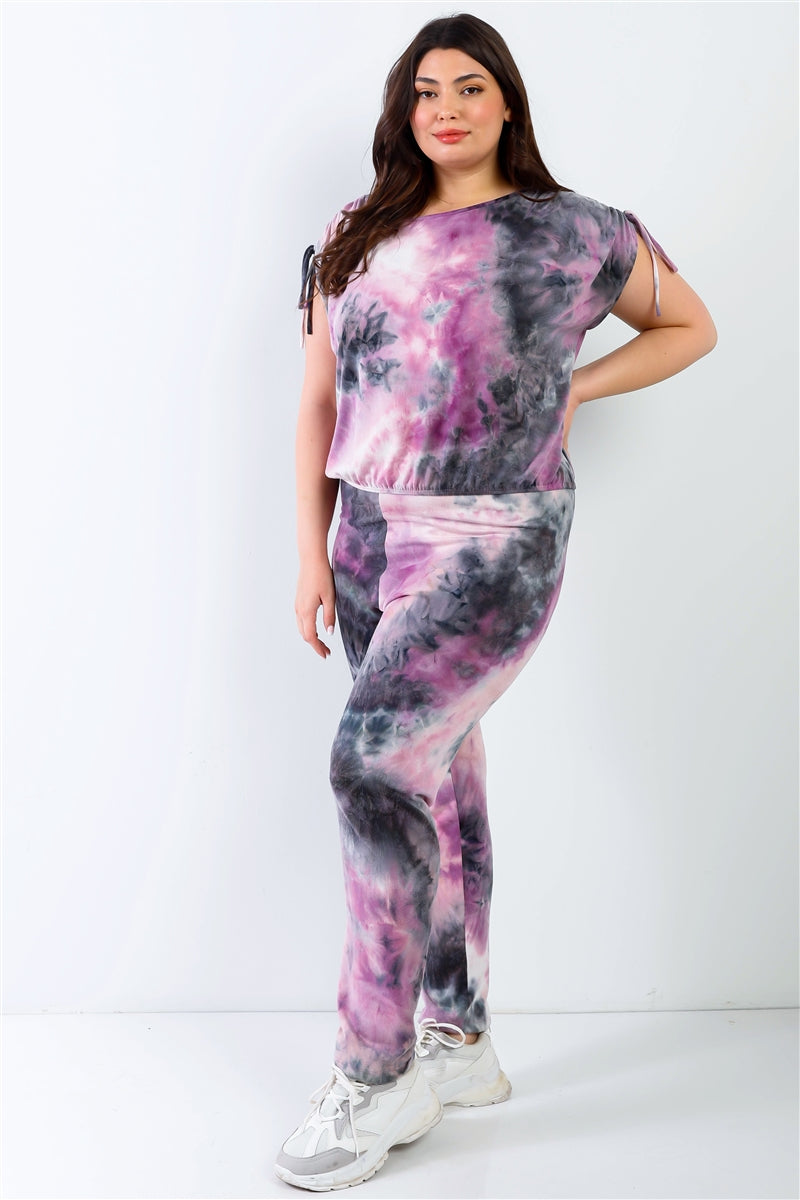 Plus Purple & Black Tie-Dye Top & Pants Set