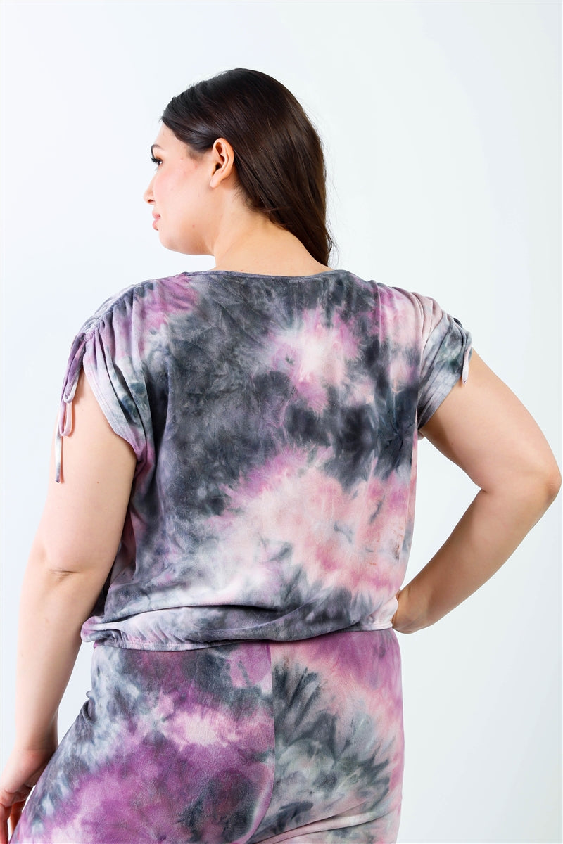 Plus Purple & Black Tie-Dye Top & Pants Set