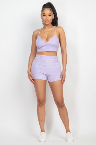 Terry Towel Bralette Top & Mini Shorts Set Lavender