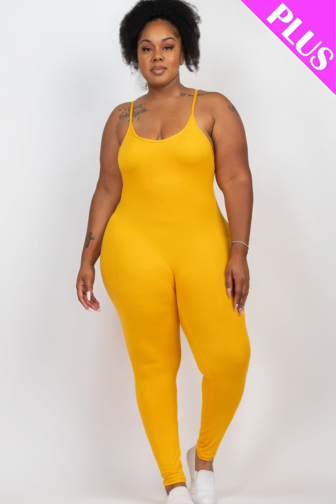 Plus Size Solid Bodycon Cami Jumpsuit Yellow