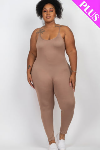 Plus Size Solid Bodycon Cami Jumpsuit Taupe