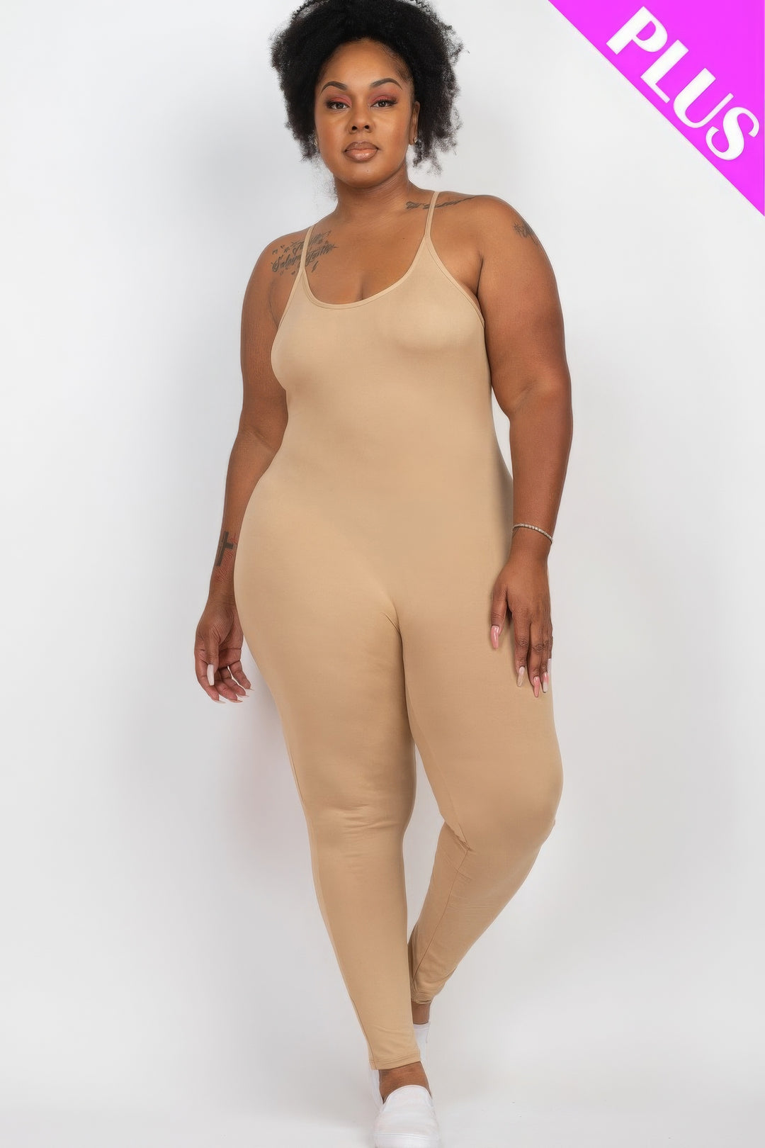 Plus Size Solid Bodycon Cami Jumpsuit Safari