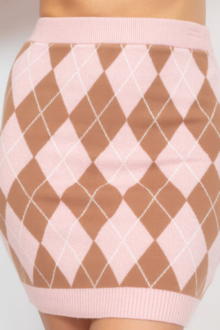 Diamond High-rise Sweater Mini Skirt Pink/Mocha