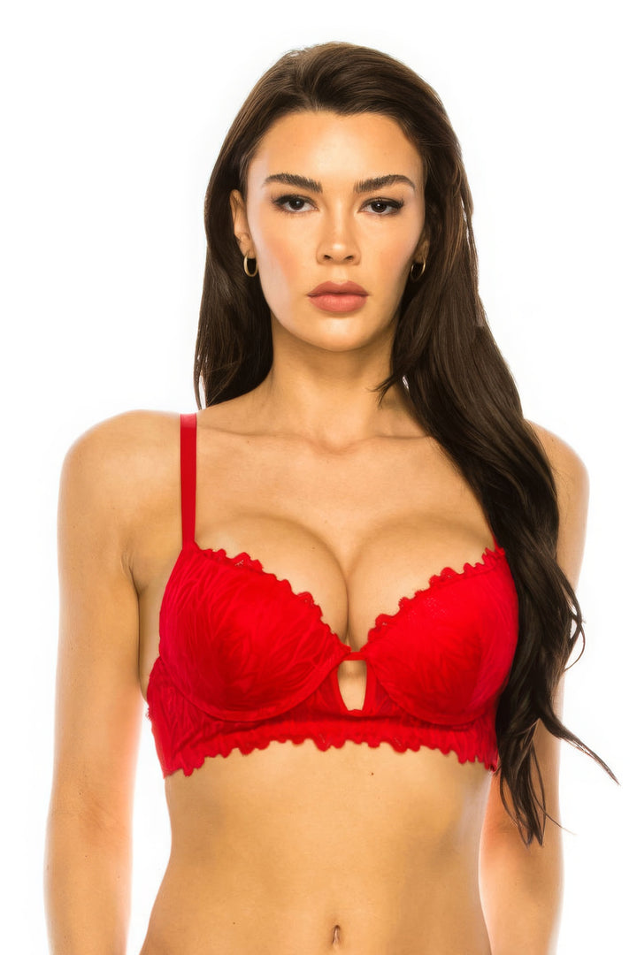 Coverage Lace Trim Bra Cherry