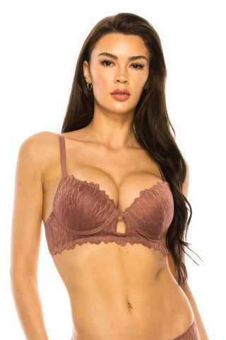 Coverage Lace Trim Bra Burlwood