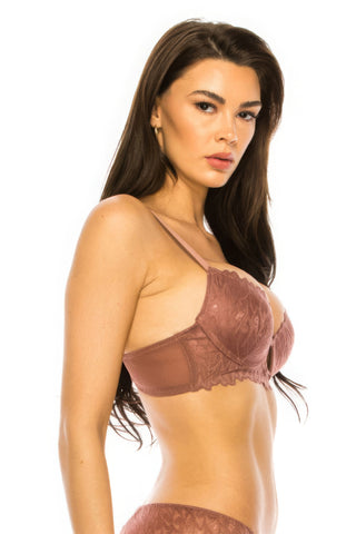 Coverage Lace Trim Bra Burlwood