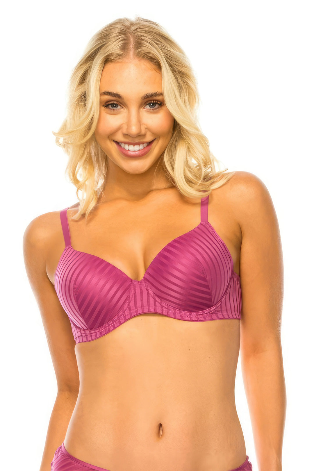 Stripe Lace Bra Magenta