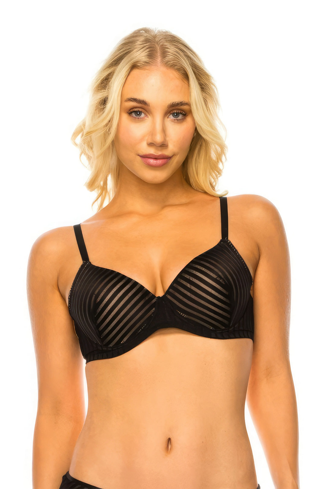 Stripe Lace Bra Black