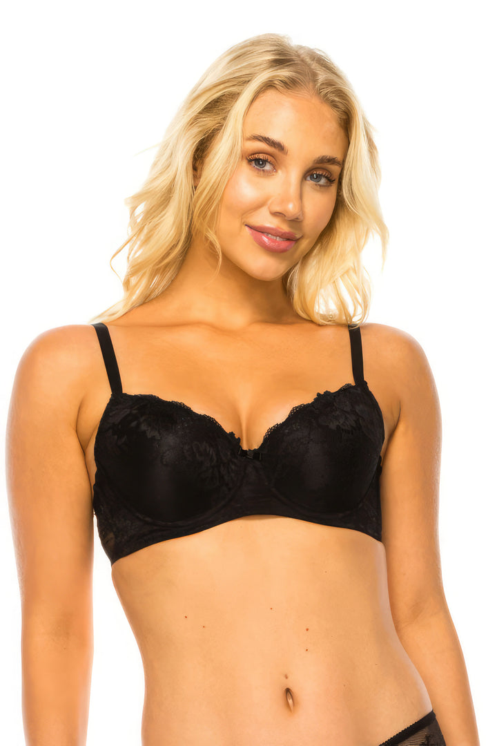 Floral Lace Bra Black