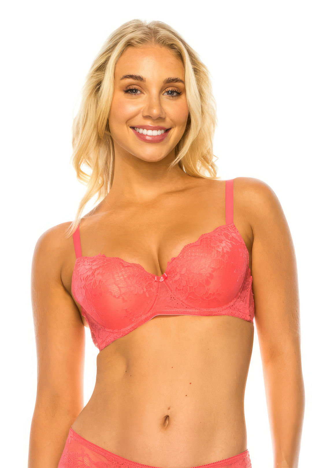 Floral Lace Bra Coral