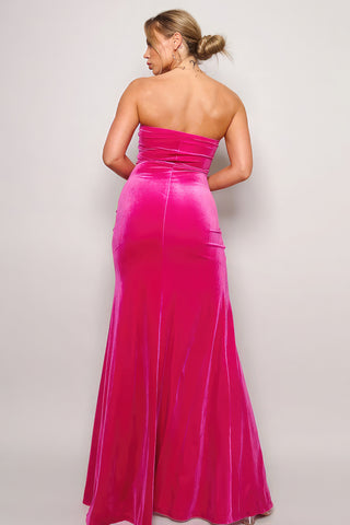 Strapless Sweetheart Maxi Velvet Dress Pink