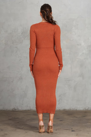 Ribbed Midi Dress Cognac