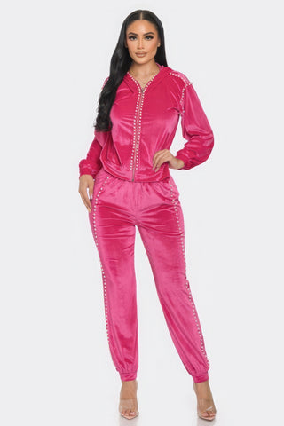 Jogger With Pearls Set Hot Pink