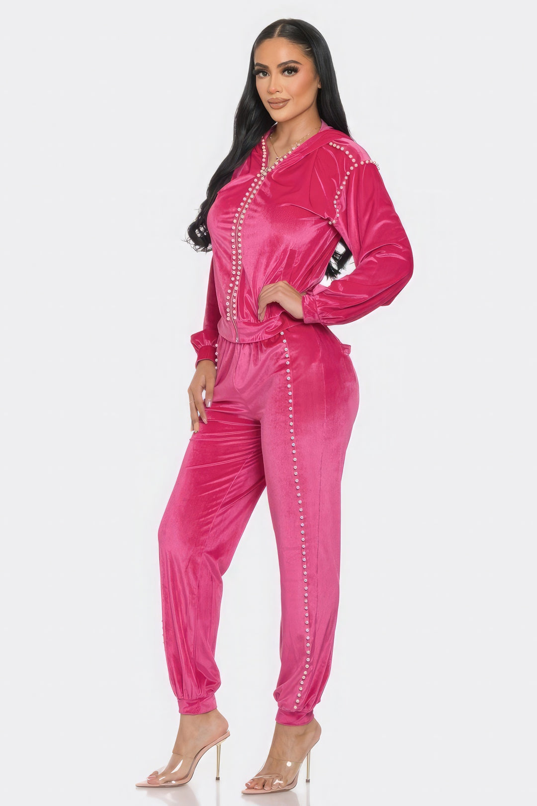 Jogger With Pearls Set Hot Pink