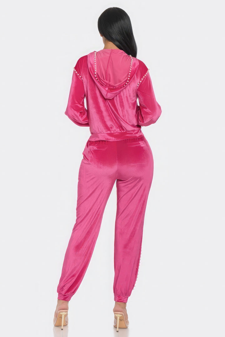 Jogger With Pearls Set Hot Pink