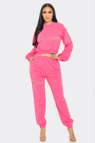 Terry Mesh & Rhinestone Detail Set Pink